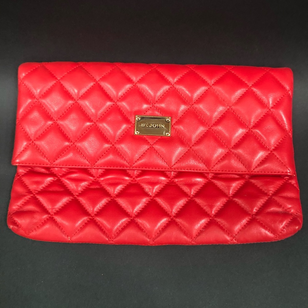 St. John red quilted leather handbag